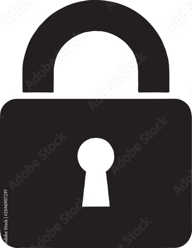 Black silhouette of a closed padlock icon representing security privacy data protection in a minimalist graphic style security protection silhouette internet encrypted mechanical