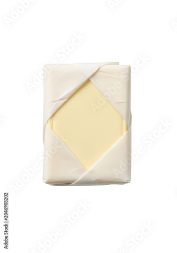 Minimalist wrapped gift box with gold ribbon isolated on transparent background