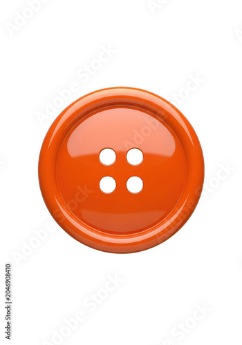 Bright orange button with two holes isolated on transparent background