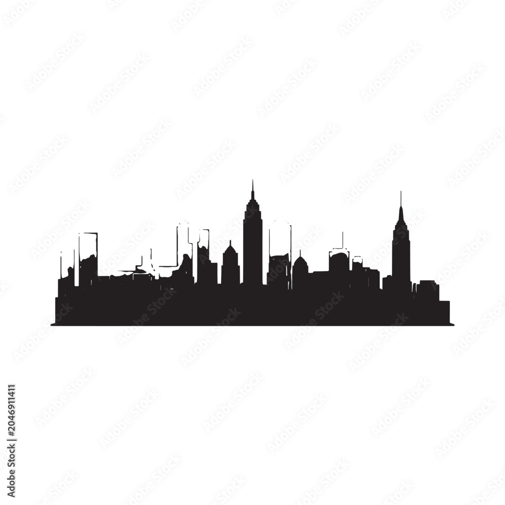 Fototapeta premium Cityscape Silhouette Against White Background Minimalist Urban Profile