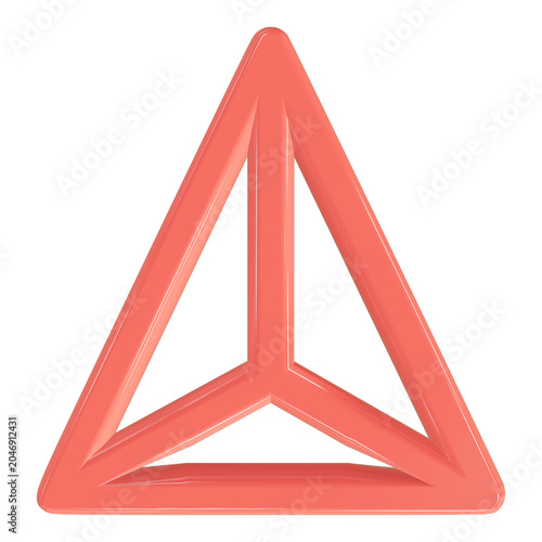 3D flat vector illustration of a tetrahedron geometric shape with four triangular faces pyramid like form isolated white background simple modern graphic art design