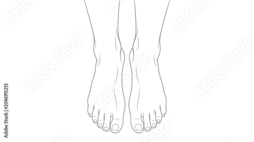 Bare Feet Outline Drawing on White Background