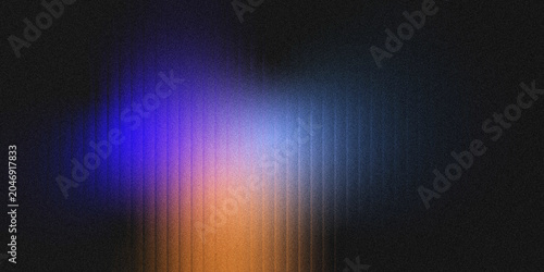 Schilderij op canvas Dark black textured abstract background with vertical grainy grooved gradient light streaks shifting from vivid cobalt blue through lavender to warm amber orange