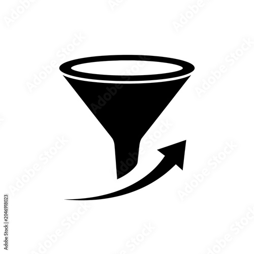 Business funnel icon with rising arrow indicating sales growth and successful outcome marketing business conversion strategy development improvement optimization