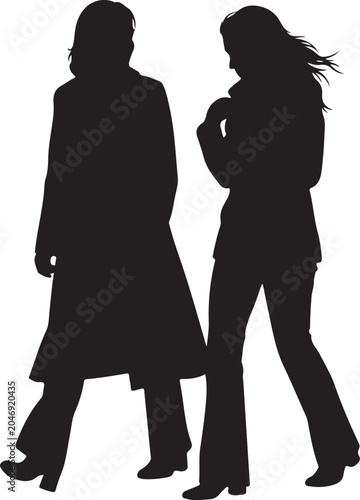 Quadro em tela Black Silhouette of Two Stylish Women Walking Together in Motion