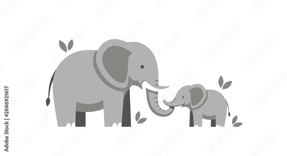 Fototapeta premium Adorable Mother and Baby Elephant Illustration.