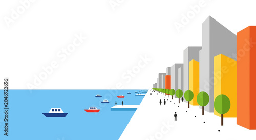 Canvastavla City Buildings and Boats on Water.