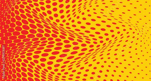 abstract creative red halftone dot wave pattern on yellow.	