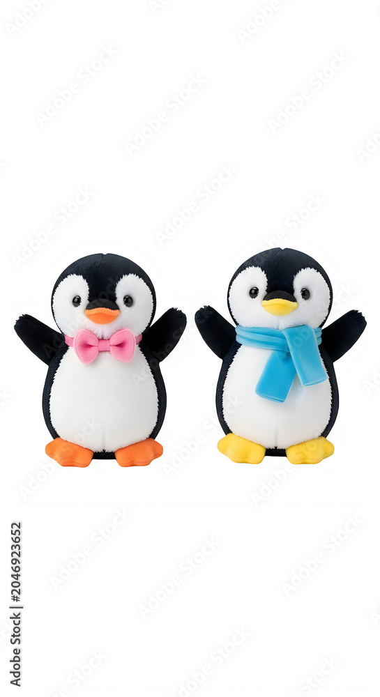 Fototapeta premium Two cartoon penguins wearing scarves