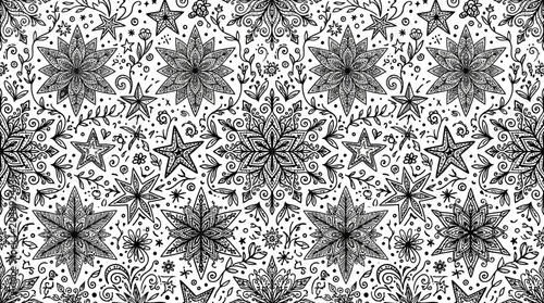 Foto Monochrome Kaleidoscopic Floral Star Pattern Background for Design and Texture