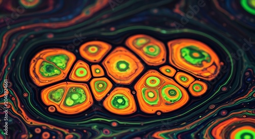 Professional Liquid cells Charcoal Neon Art Stock Photo for Commercial Use
