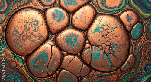 Beautiful Liquid cells Copper Verdigris art () Nature Scene with Vibrant Colors and Natural Lighting