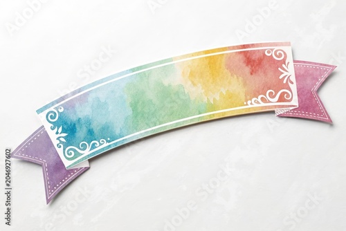 Rainbow banner flows gracefully across the scene