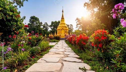 Golden Stupa in Flower Garden. (1)