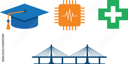 Canvastavla Core pillars infrastructure icon set featuring graduation cap microchip medical
