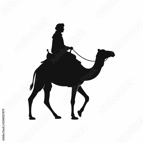 Silhouette of a Man Riding a Camel Vector Illustration Isolated on White Background