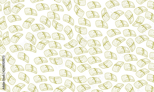 Doodle Tamale Seamless Pattern. Hand Drawn Tamales pattern. Wrapped Cornmeal Food Background. Minimal Doodle Vector Style