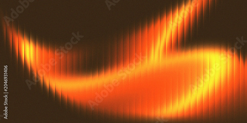Abstract grainy background with vertical glass textures, glowing orange and gold light wave