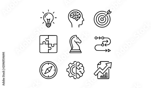 Cuadro en lienzo Business strategy icons set idea brainstorming problem solving and growth