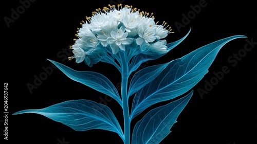 digital art of a glowing blue flower with neon effect on black background