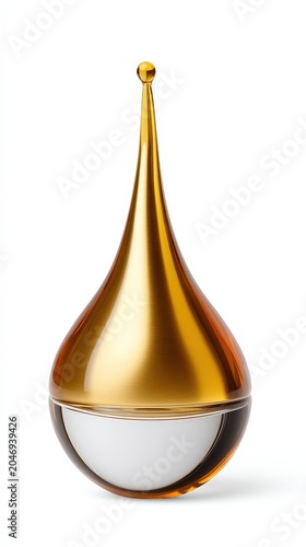 Abstract Gold Droplet Shape on White Background
