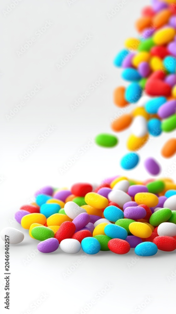 Obraz premium Colorful candy sprinkles falling on a white background