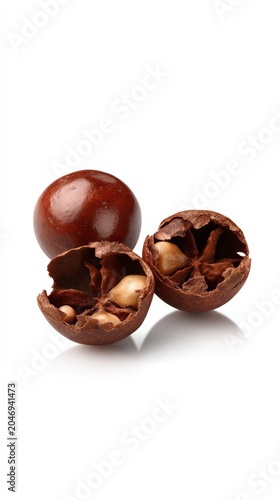 Cracked peppercorns showing interior seeds isolated on white