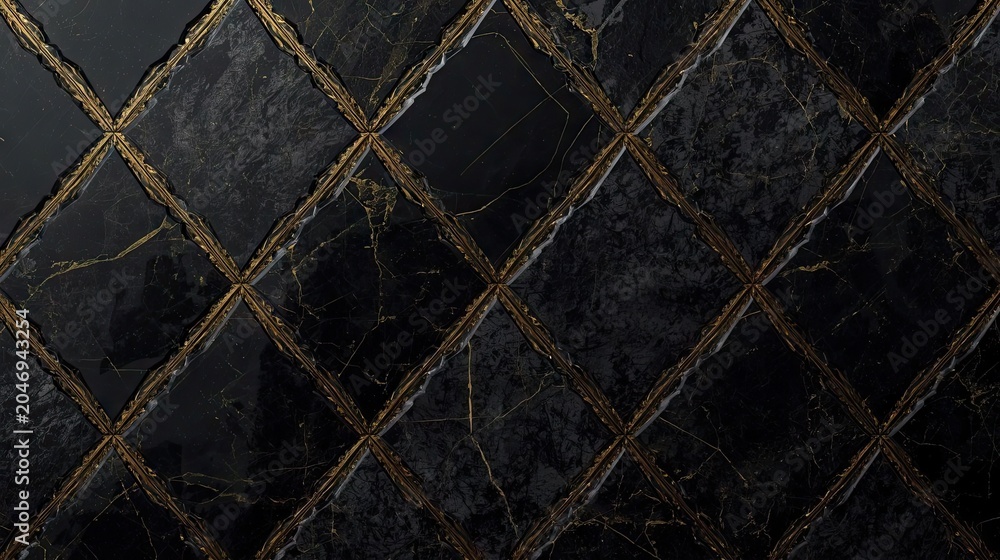 Fototapeta premium Luxury Black and Gold Ornamental Tile Pattern with Glossy Floral Design