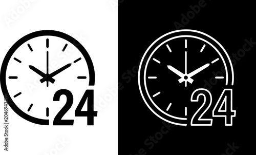 Obraz na plátne Vector icon illustration of a 24-hour service symbol, presented in side-by-side