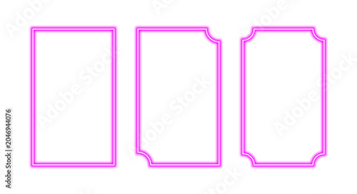 Three glowing pink neon rectangular frames for modern designs
