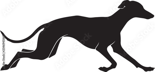 Silhouette of a greyhound dog running at full speed, Generative Ai