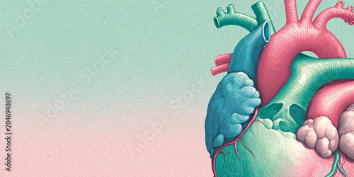 detailed anatomical illustration of human heart with vascular system for medical education and health awareness