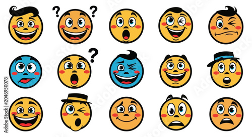 Slika na platnu A collection of various emoticon faces expressing different emotions and reactions