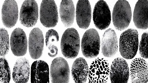 diverse collection of black and white fingerprint and patterned textures for forensics and design