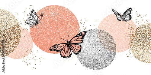 elegant butterfly illustration with abstract colorful circles for nature and art design