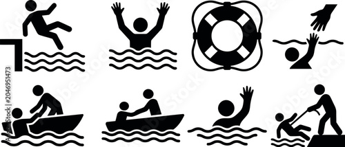 Schilderij op canvas Water safety and rescue icons