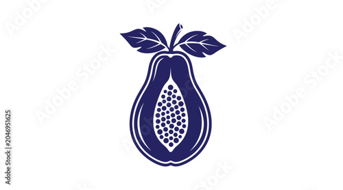 Stylized graphic icon of a sliced papaya fruit with cross section tropical minimalist silhouette nutrition botanical ingredient vegetarian agriculture isolated wholesome