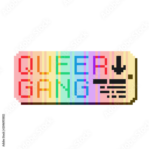 Pride Month Rainbow Prism Tag with Typography text of 'Queer Gang' , Pixel Art Icon, Isolated