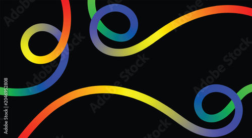 Abstract flowing rainbow gradient lines on black background with abstract gradient spectrum creative