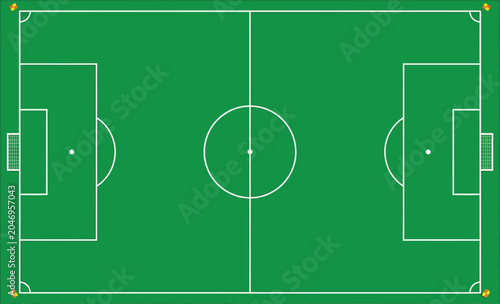 Top down view of a professional soccer field marking diagram with football markings athletic competition tournament perspective overhead illustration abstract geometry