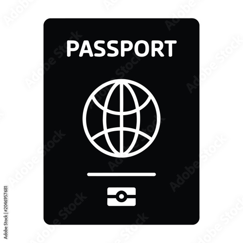 Quadro em tela Stylized graphic illustration of a passport book with a globe symbol and identif