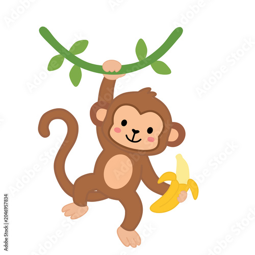 Illustratoion of Monkey with banana in hand tropics animal vektor PNG