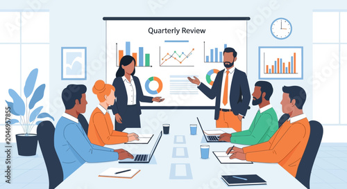 Business Team Meeting for Quarterly Review Presentation
