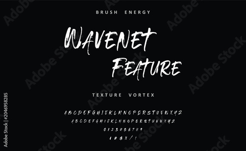 brush font with rough texture and bold dry stroke style for sport movie poster branding logo. Stylish brush painted an uppercase vector letter, alphabet, typeface.