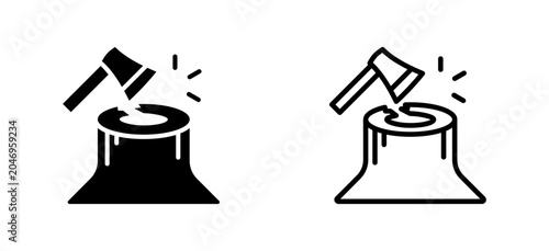 Schilderij op canvas Style Glyph And Line Collection Vector Icon of Wood Cutting