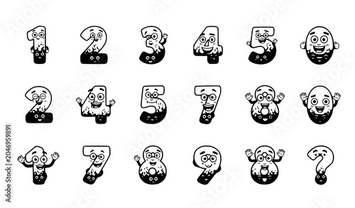 Fotografie Cute Cartoon Number Monster Character Set with Funny Faces Expression Outlines f