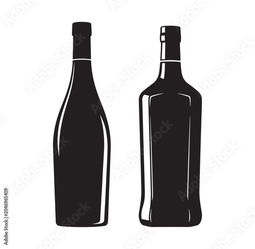 Two wine bottles on white background for beverage illustration