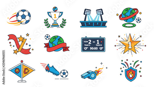 Bild auf Leinwand Soccer football sport championship vector elements icon set with stadium trophy