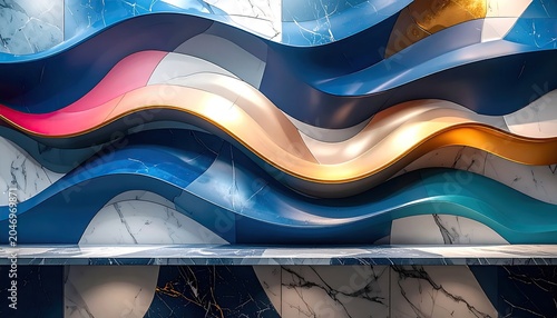Colorful Abstract Wave Pattern with Marble Background