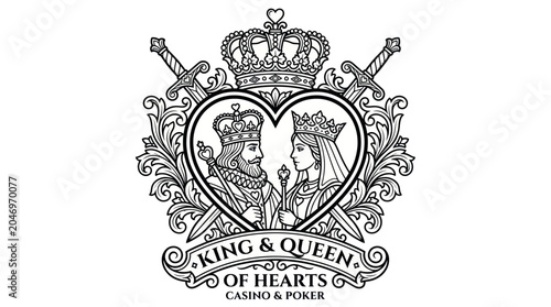 Fényképezés King and Queen of Hearts Casino Poker Emblem with Swords and Crown